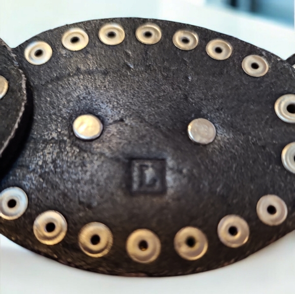 Fossil Studded Brown Leather with Concho Belt Women's L Engraved Buckle BOHO - Picture 4 of 7